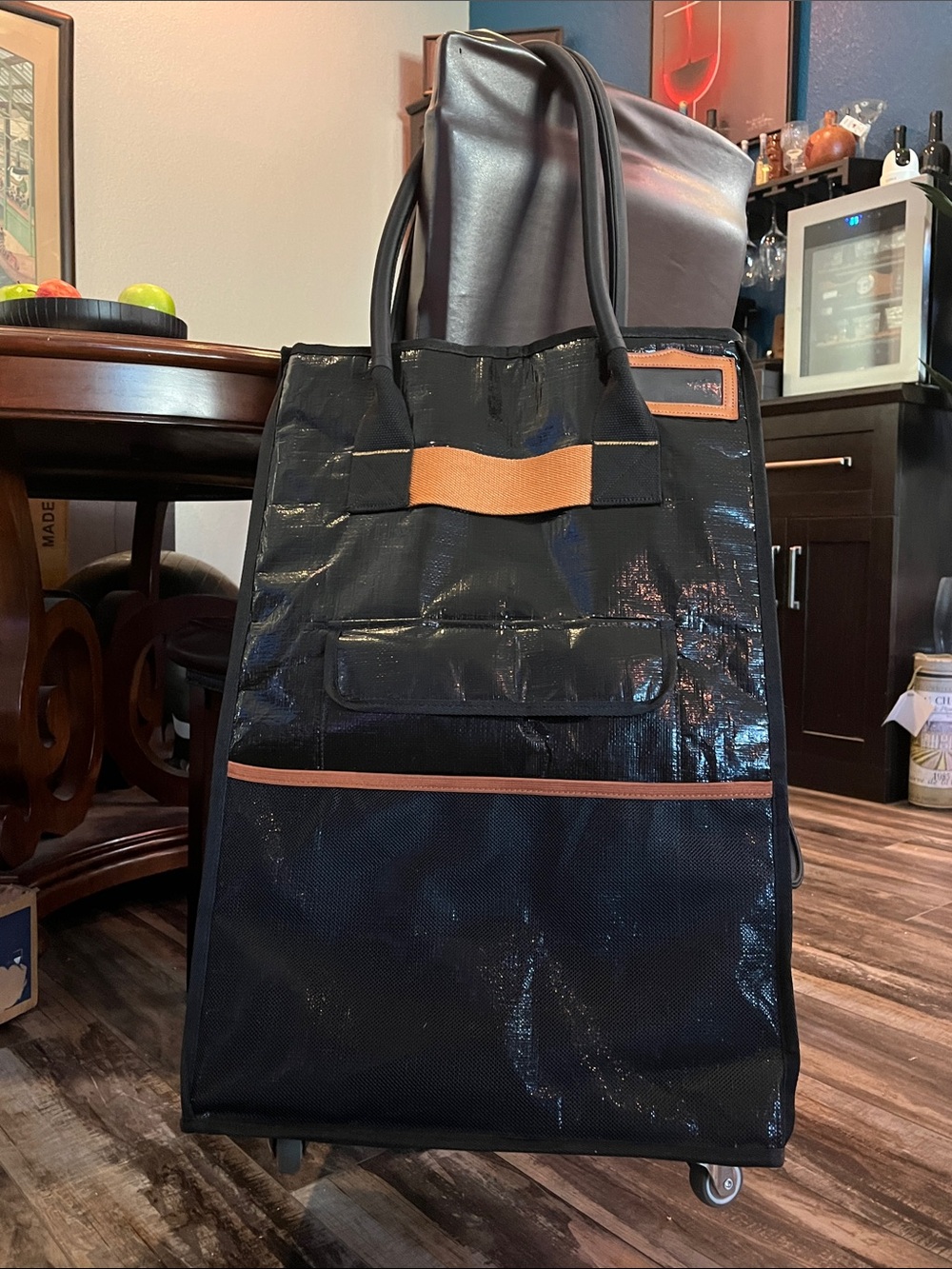 Black and Orange Rolling Tote - Sturdy Zippered Storage Bag